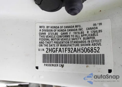 2010 Honda Civic Ex-L from USA, damaged, VIN 2HGFA1F92AH506852